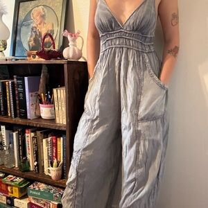 Light Blue Wide-Leg Jumpsuit Bikini Strap Top Sz S w Pockets